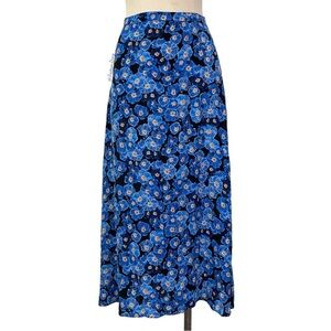 Aritzia- Wilfred Black & Baltic Blue Floral Midi Skirt Size 2.